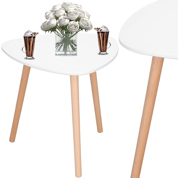 Stolik kawowy z trójkątnym blatem 50x50x48 cm skandynawski do salonu drewniany biało-brązowy