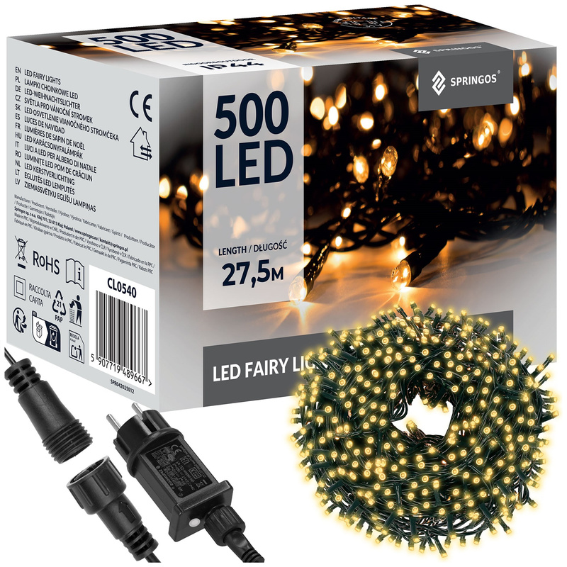 Lampki choinkowe 500 led biały ciepły 27,5 m 8 funkcji świecenia, oświetlenie zewnętrzne, wewnętrzne