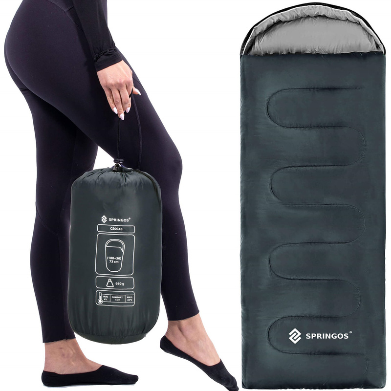 Śpiwór turystyczny z kapturem 210x73 cm mumia lekki śpiwór kempingowy szary