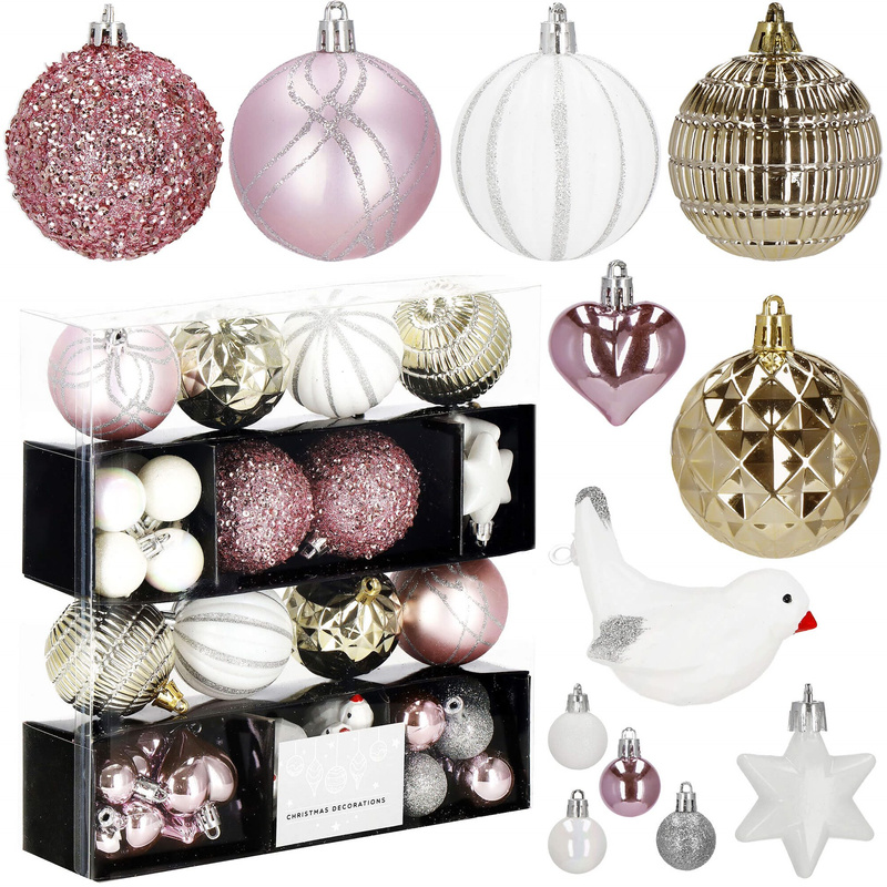 Bombki choinkowe 40 szt. zawieszki na choinkę ozdoby świąteczne różowe, białe