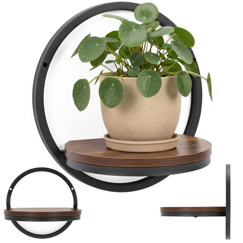 Kwietnik ścienny metalowy 26 cm półka wisząca na kwiaty nowoczesna loft czarno-brązowa