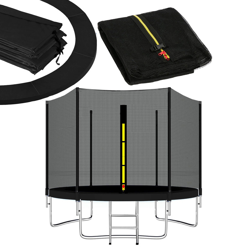 Siatka do trampoliny zewnętrzna z osłoną na sprężyny 366 cm 12 FT 8 słupków czarna