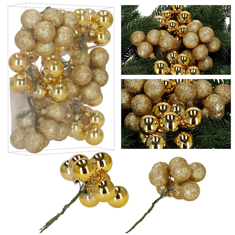 Bombki choinkowe, komplet kulek ozdobnych na metalowych drucikach 54 szt. złote