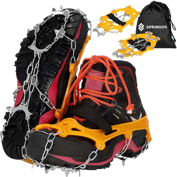 Raczki na buty turystyczne stalowe antypoślizgowe nakładki rozmiar 36-40 pomarańczowe