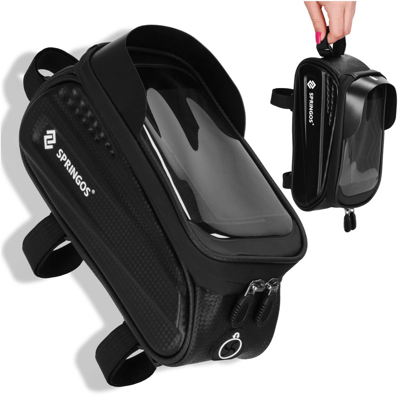 Torba rowerowa na ramę z pokrowcem na telefon, wodoodporna sakwa na akcesoria, czarna