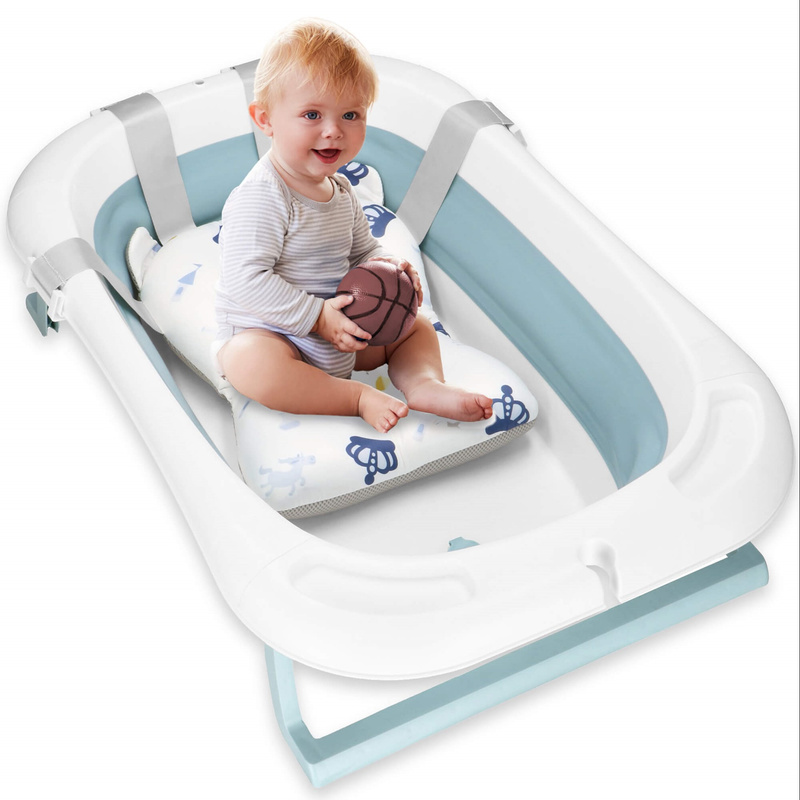 Wanienka dla niemowląt składana 35 L 82x52x22 cm z termometrem i poduszką biało-niebieska