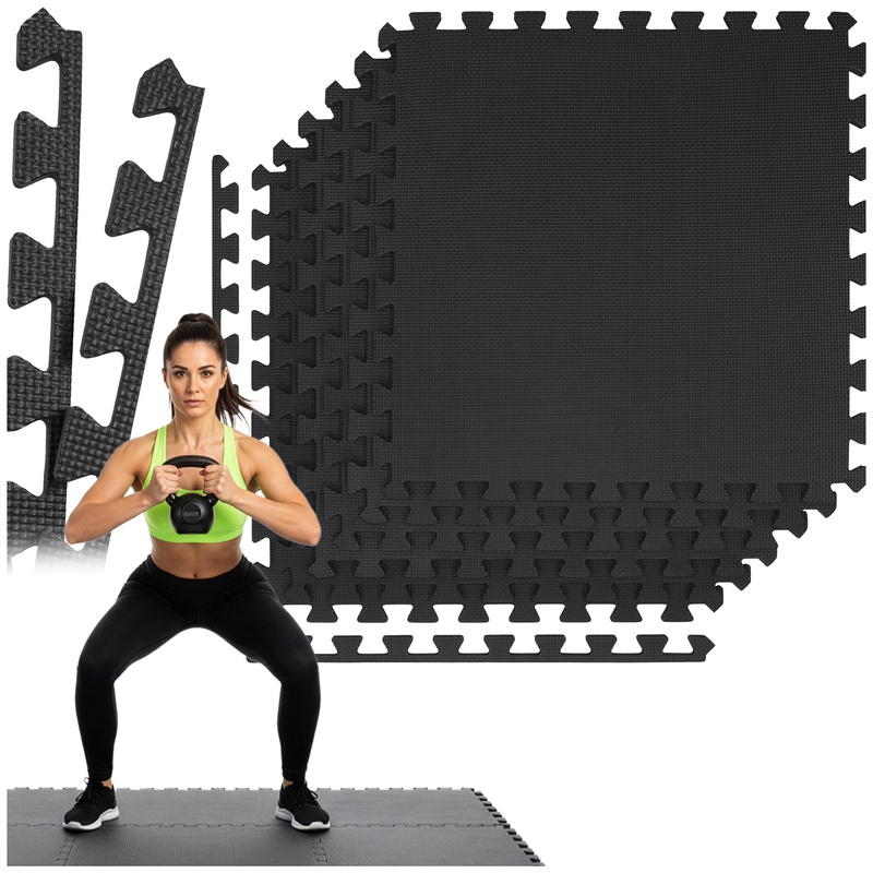 Mata ochronna do ćwiczeń pilates, treningu 6 szt. puzzle z pianki EVA 1,2 cm grafitowe