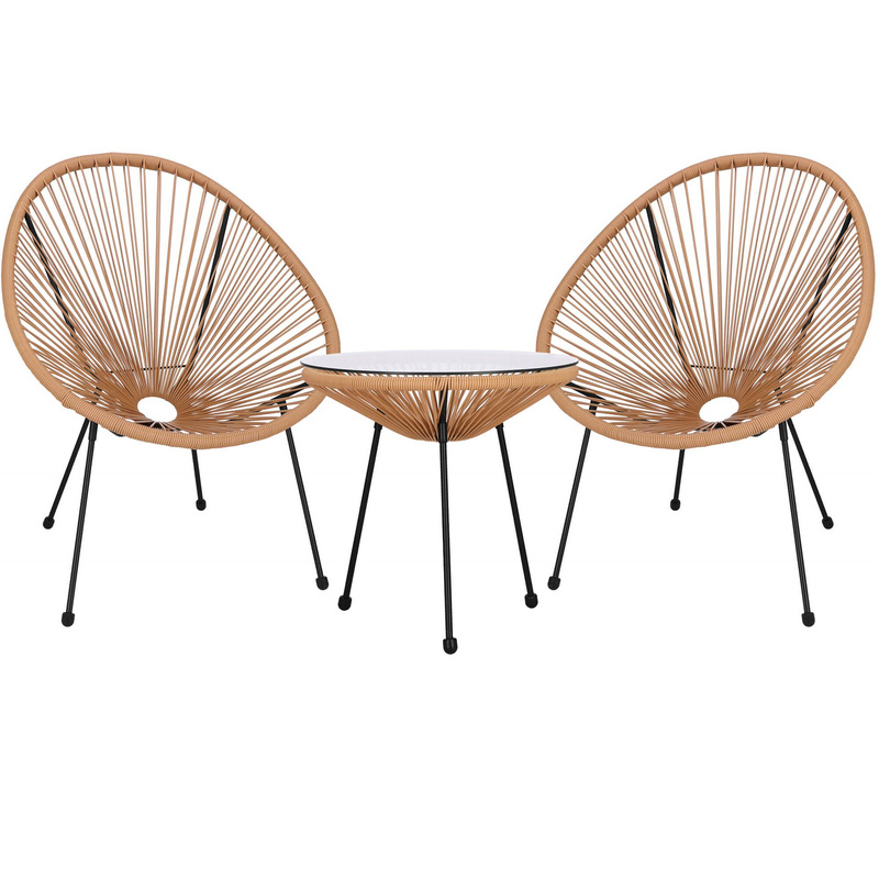 Meble ogrodowe rattanowe dla 2 osób stół ze szkłem hartowanym 2 fotele ażurowe beżowe