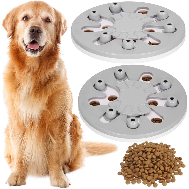 Zabawka interaktywna, miska dla psa, kota z obrotowym mechanizmem na smakołyki, szaro-biała