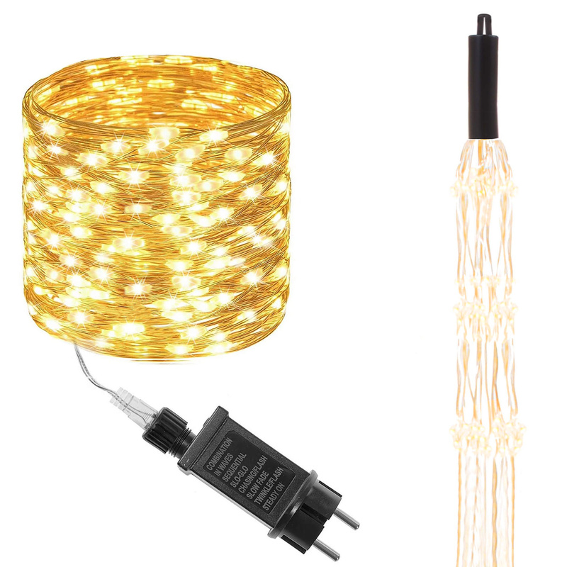 Lampki choinkowe 300 LED na prąd włosy anioła ciepły biały