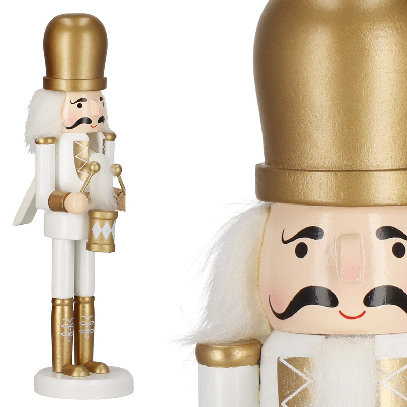Dziadek do orzechów 30,5 cm z bębenkiem drewniany żołnierzyk złoty, figurka świąteczna