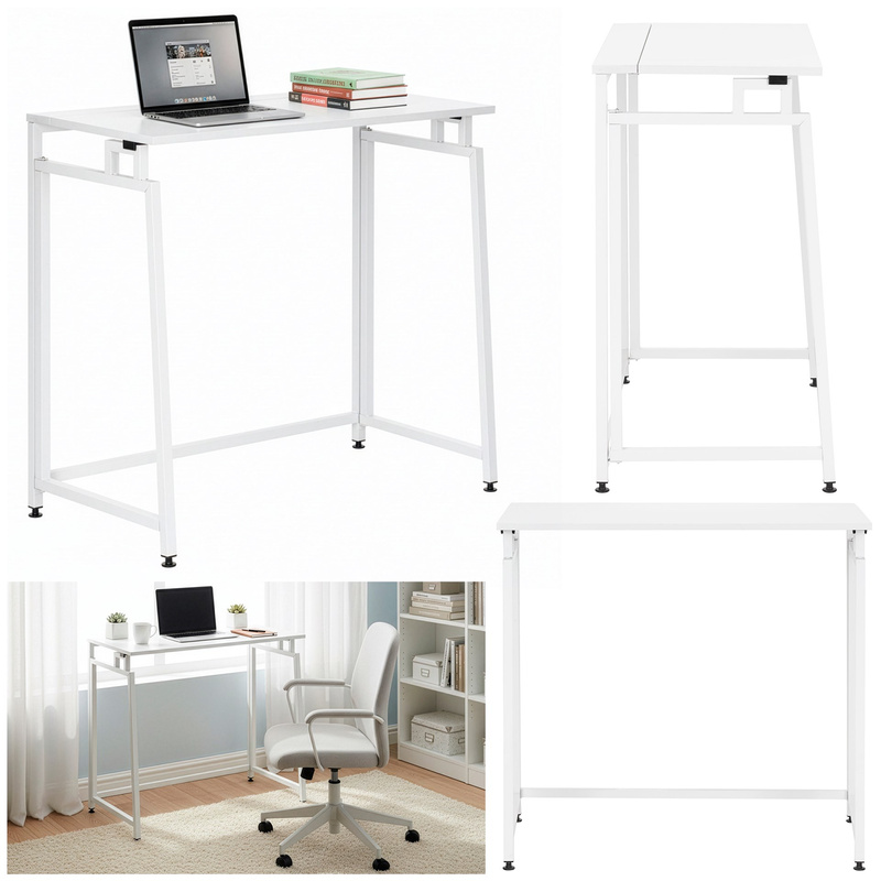 Biurko gabinetowe, stolik do nauki składany, komputerowy 80 cm drewniane, białe