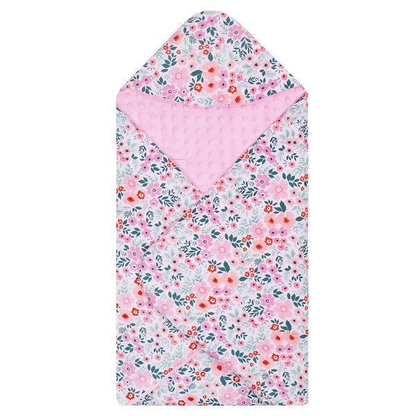 Otulacz dla niemowląt do fotelika, nosidełka, 77x77cm dwustronny kocyk z kapturem, kwiaty