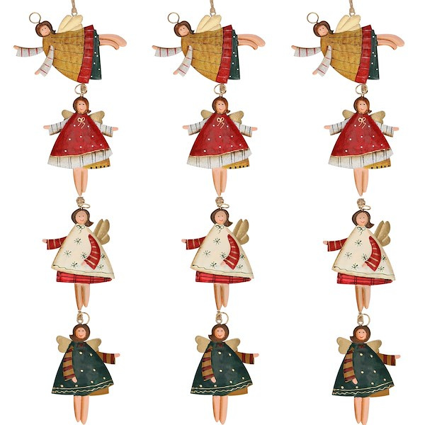 Ozdoba choinkowa 12 szt. metalowa, świąteczna zawieszka aniołki zestaw multikolor