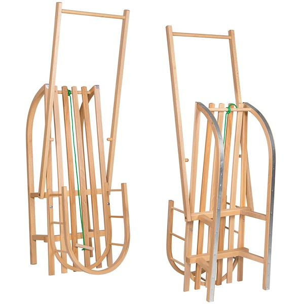 Drewniane sanki z oparciem i pchaczem