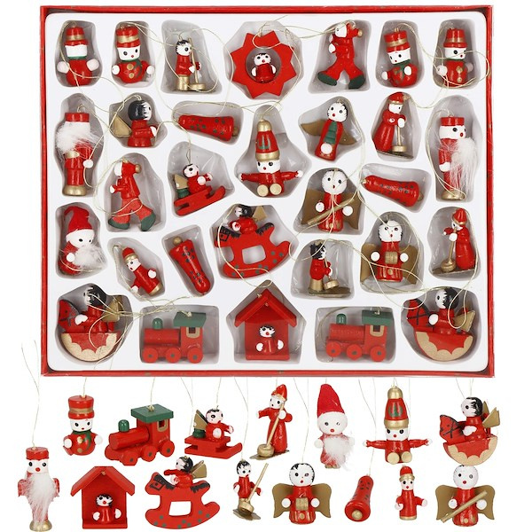 Zawieszki świąteczne 30 sztuk ozdoby choinkowe drewniane