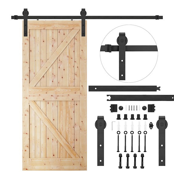 System drzwi przesuwnych 183 cm barn door z ozdobnymi okuciami, prowadnica do 100 kg czarny