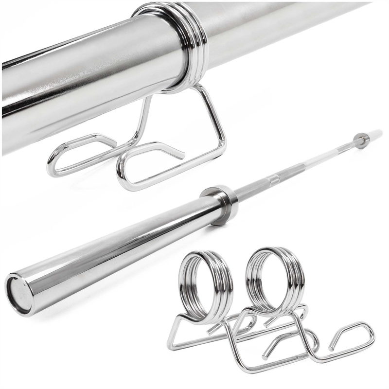 Gryf olimpijski prosty 220 cm z zaciskami 50 mm łożyskowana sztanga stal chromowana