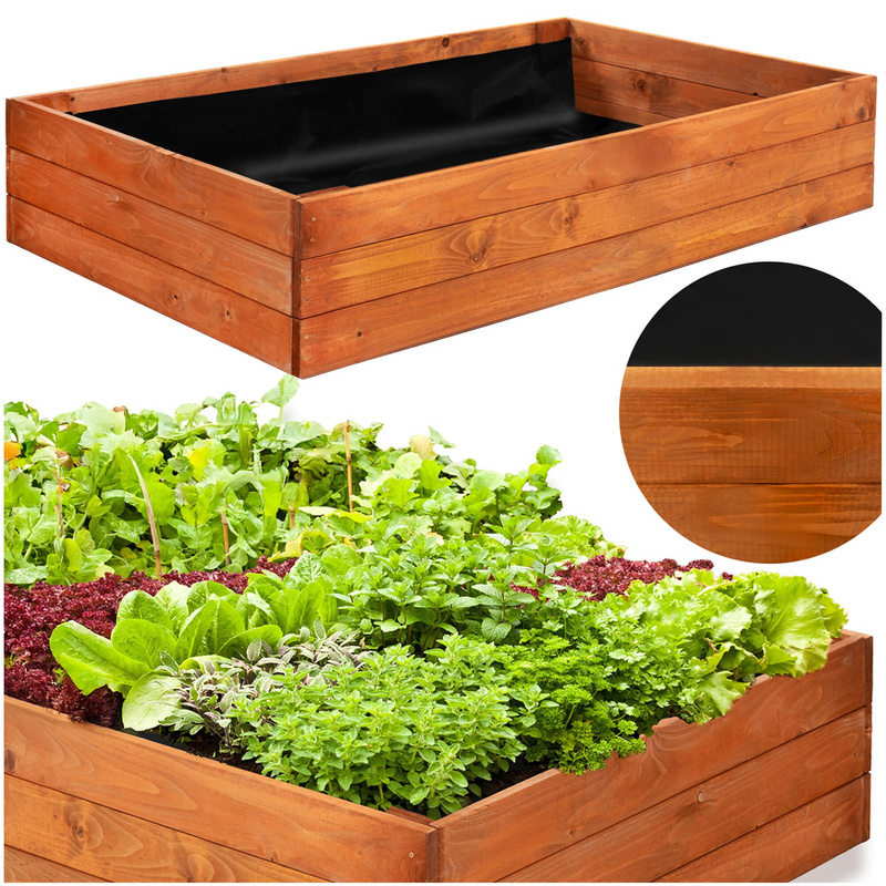 Skrzynia drewniana na warzywa, zielnik 120x84x26,5 cm warzywniak z agrowłókniną, brązowy