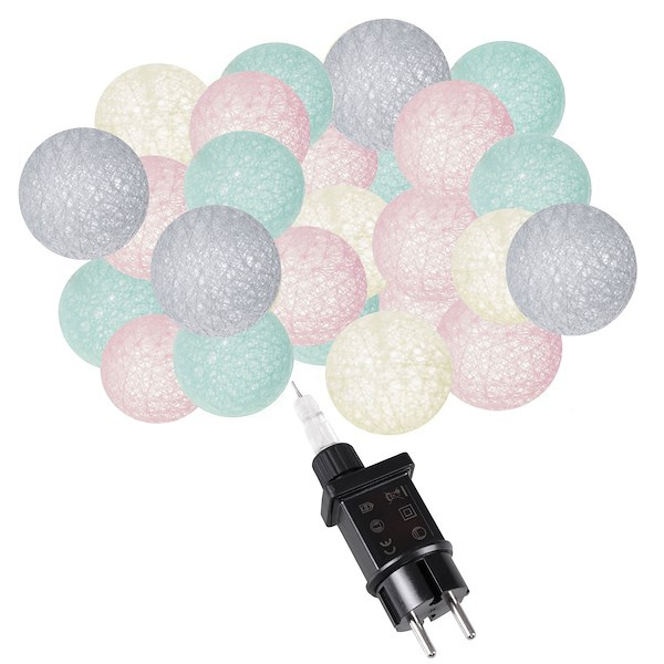 Cotton balls 20 led lampki dekoracyjne, girlanda na prąd turkusowo-różowe