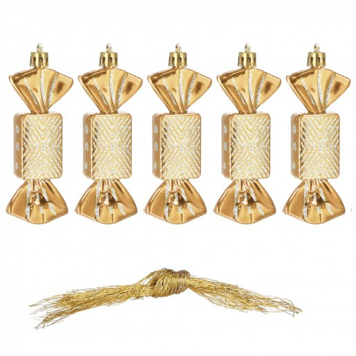 Bombki choinkowe 5 szt. ozdoby świąteczne zestaw cukierki 8cm złoty
