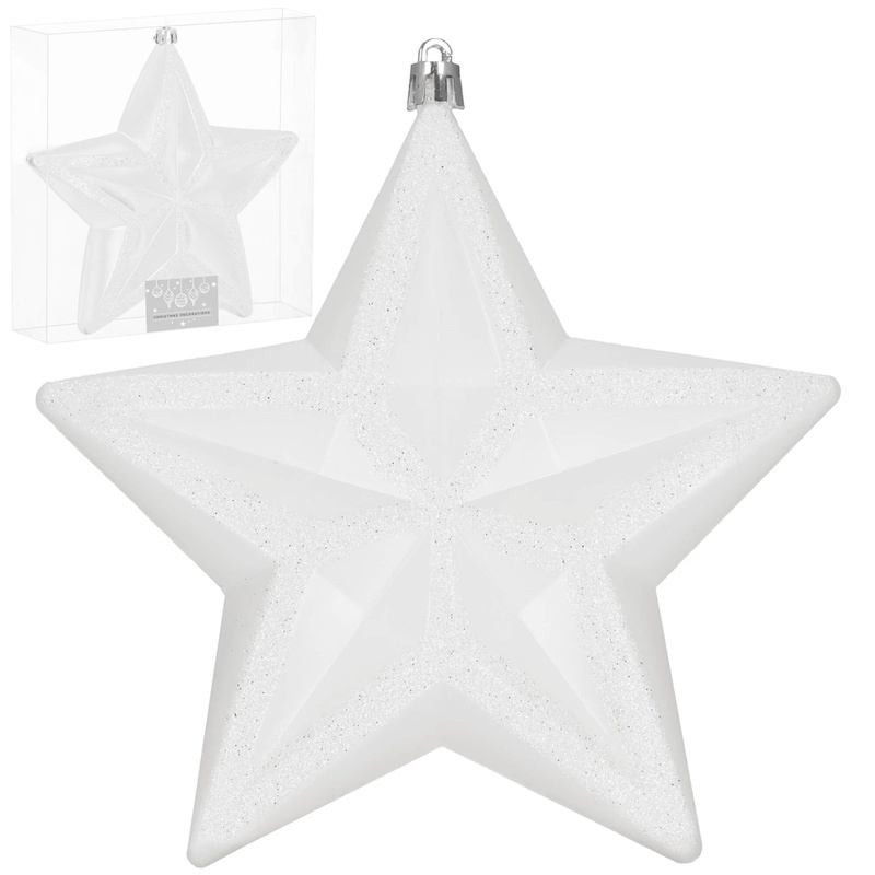 Bombka choinkowa, gwiazda, dekoracja świąteczna do stroika 15 cm nietłukąca, biała