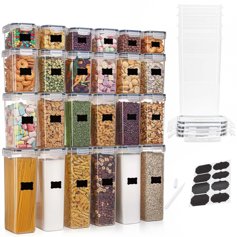 Pojemniki, organizery kuchenne na żywność zestaw 24 szt. z naklejami, przeźroczyste