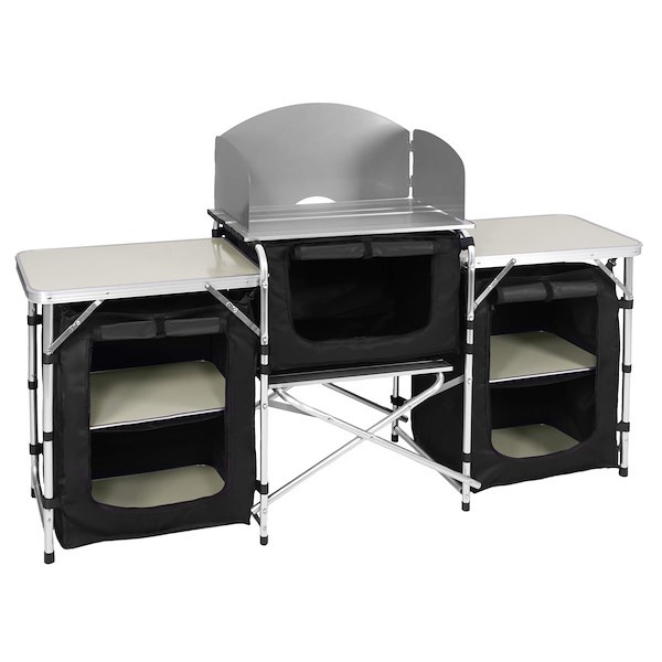 Kuchnia polowa z 3 blatami stolik turystyczny 175x45x110 cm składany w walizkę