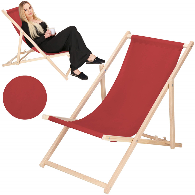 Leżak drewniany składany do ogrodu, na plażę 3 stopniowa regulacja bordowy