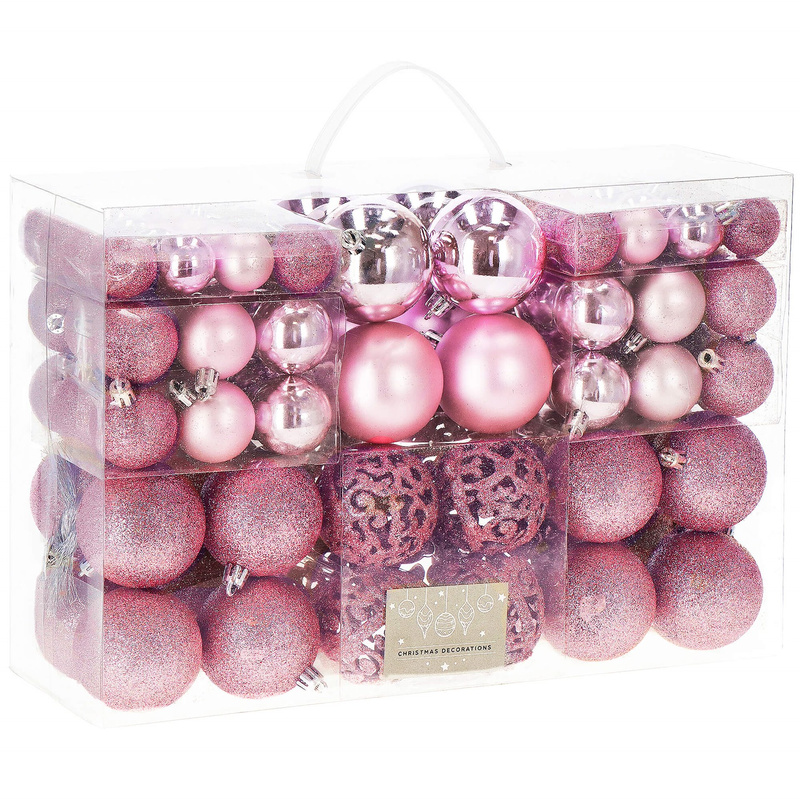 Bombki choinkowe 100 szt. ozdoby świąteczne zestaw mix rozmiarów różowe