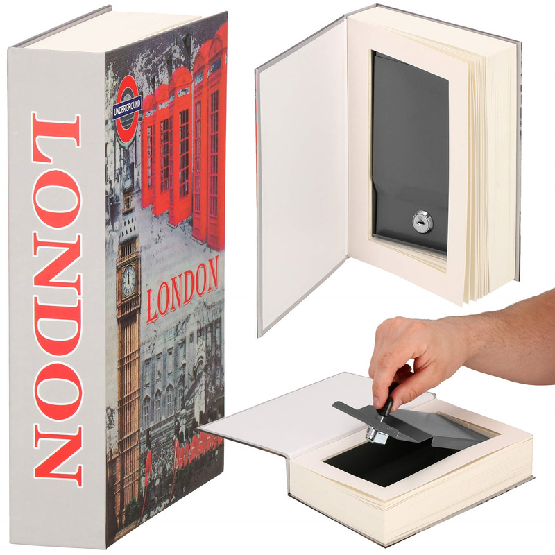 Kasetka na pieniądze metalowa 22x15,5x4,5 cm książka sejf