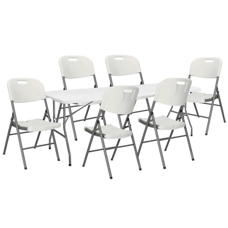 Zestaw cateringowy stół 240 cm z 6 krzesłami turystyczny komplet składany biały