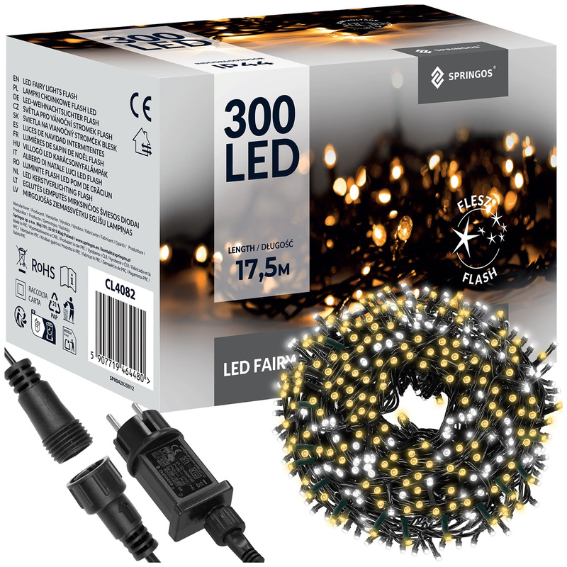 Lampki choinkowe 300 LED 15 m ciepły biały +zimny biały flash zewnętrzne oświetlenie świąteczne