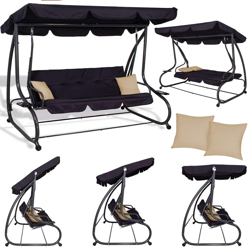 Huśtawka ogrodowa 4 osobowa z daszkiem czarna