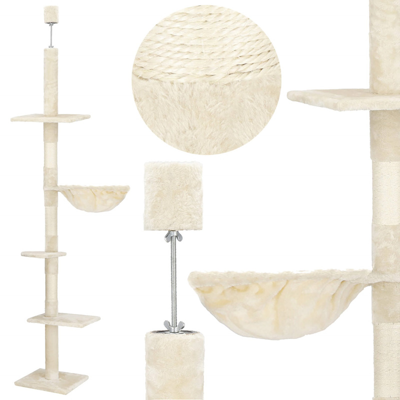 Słupek do drapania dla kota sufitowy sizal drapak 240 - 265 cm kremowy