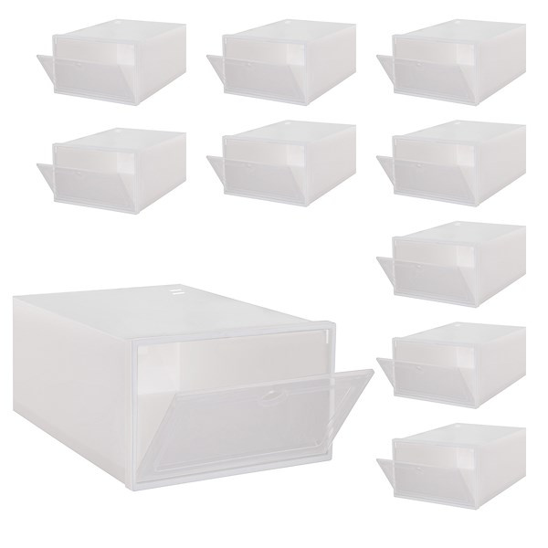 Pudełko na buty z klapą 33x23,5x13,5 cm biały organizer zestaw 10 szt.