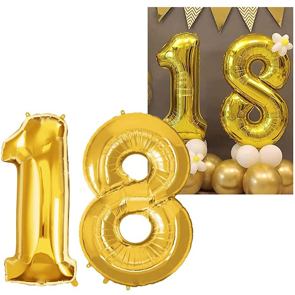 Balony foliowe cyfra 18 na urodziny 40 cm złoty