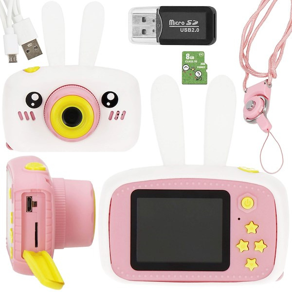 Aparat cyfrowy dla dzieci kamera full HD z kartą 8 GB różowy
