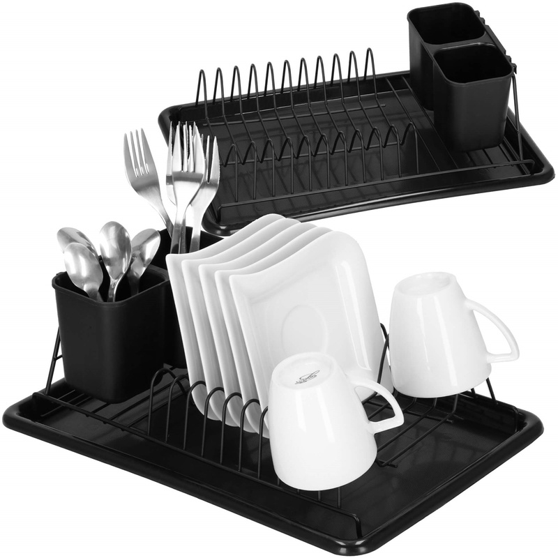 Suszarka metalowa do naczyń i sztućców 24x37,5x12,5 cm ociekacz z tacką czarny