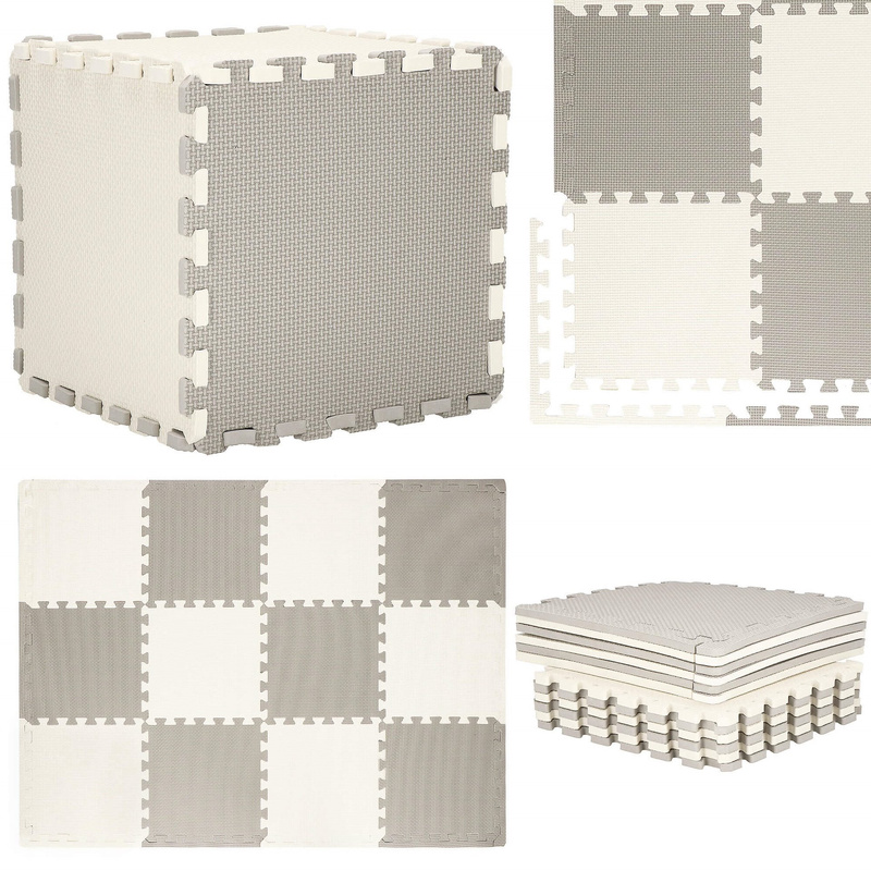 Mata piankowa kwadraty 118x90 cm kremowe szare puzzle pianka EVA