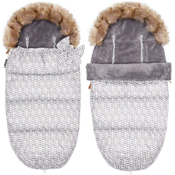 Śpiworek do wózka 4w1, śpiwór z futerkiem do sanek, gondoli 90 cm biały w brązowe kropki