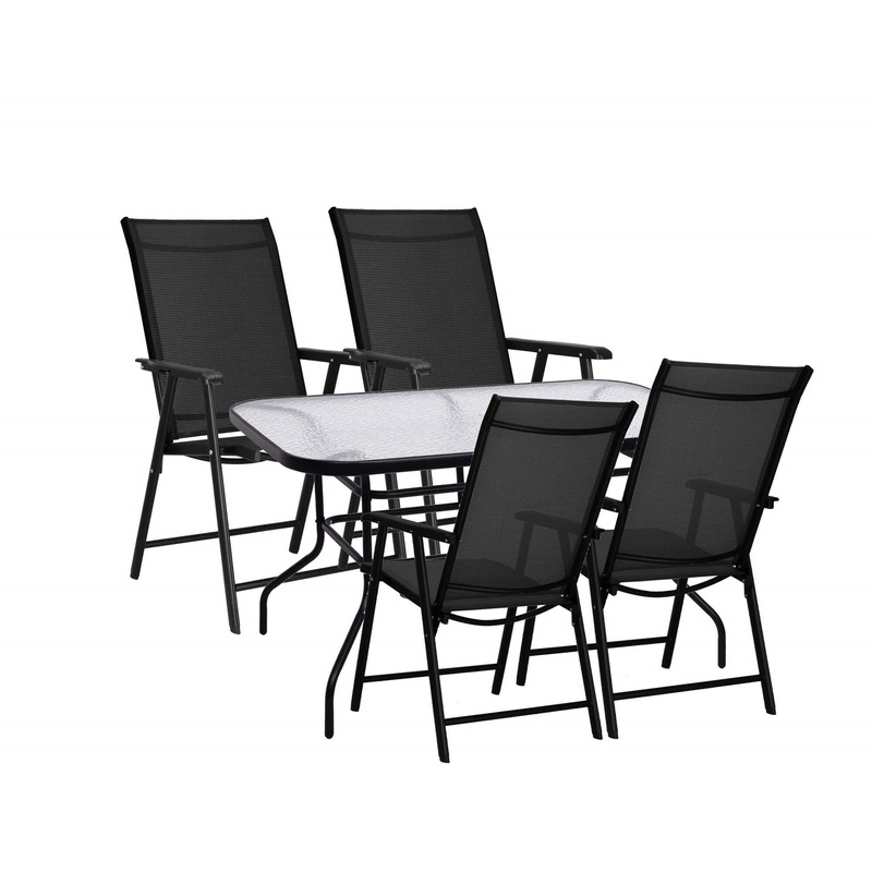 Zestaw mebli ogrodowych stół ze szkłem hartowanym, 4 krzesła komplet na taras czarny