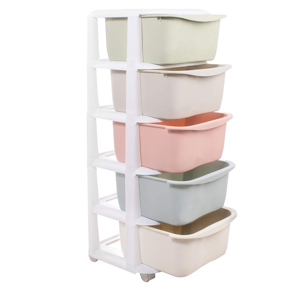 Regał z szufladami na kółkach 5 półek pastelowe