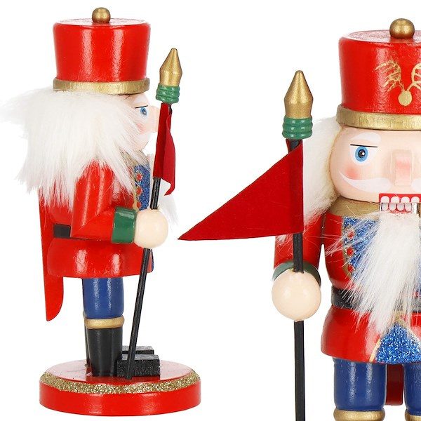 Dziadek do orzechów 15 cm z chorągiewką, drewniany żołnierzyk multikolor, figurka świąteczna