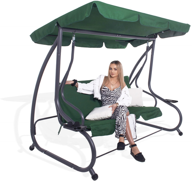Huśtawka tarasowa z regulowanym daszkiem, rozkładana ciemna zieleń