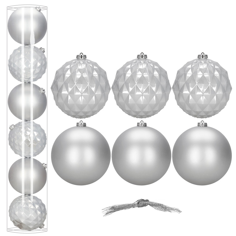 Bombki choinkowe, nietłukące 6 szt. dekoracje świąteczne 15 cm srebrne