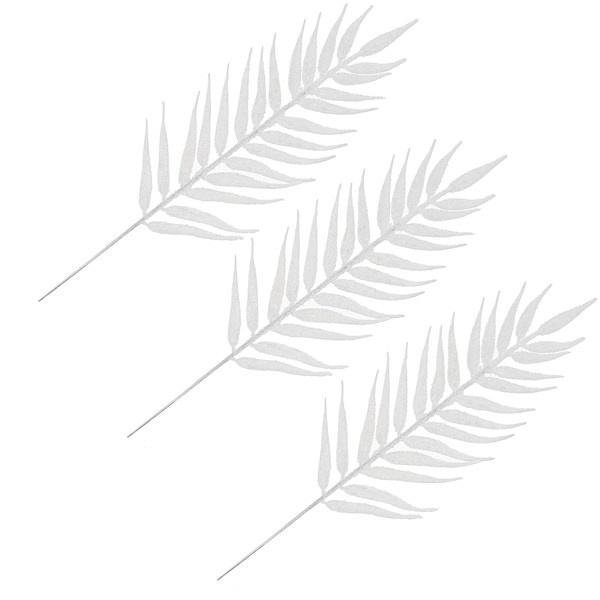 Gałązka świąteczna liść palmy 3 szt. ozdoba do stroika 43 cm biały brokat