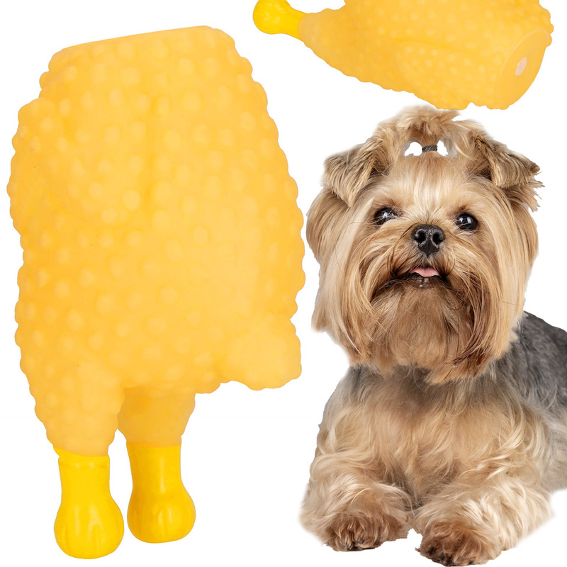 Gryzak dla psa, gumowy kurczak, zabawka piszcząca, żółta