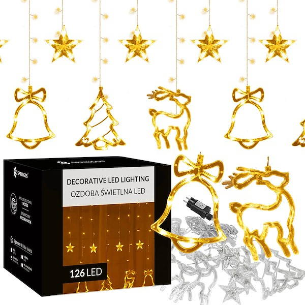 Kurtyna świetlna 126 Led gwiazdki lampki choinkowe z programatorem sople biały ciepły