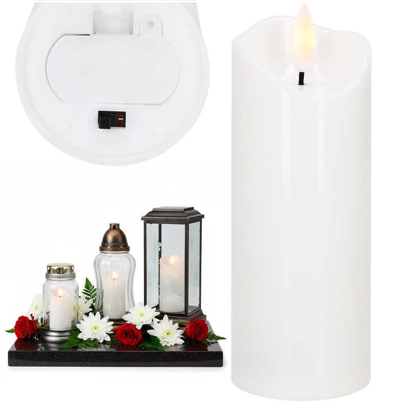 Świeca LED elektryczna 13,5 cm świeczka na baterie, wkład do znicza z ruchomym płomieniem